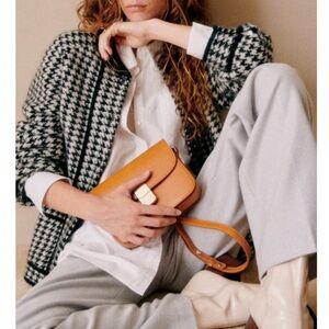 SEZANE Black & White Houndstooth Soft Fuzzy Mohair Wool Knit Noah Jacket